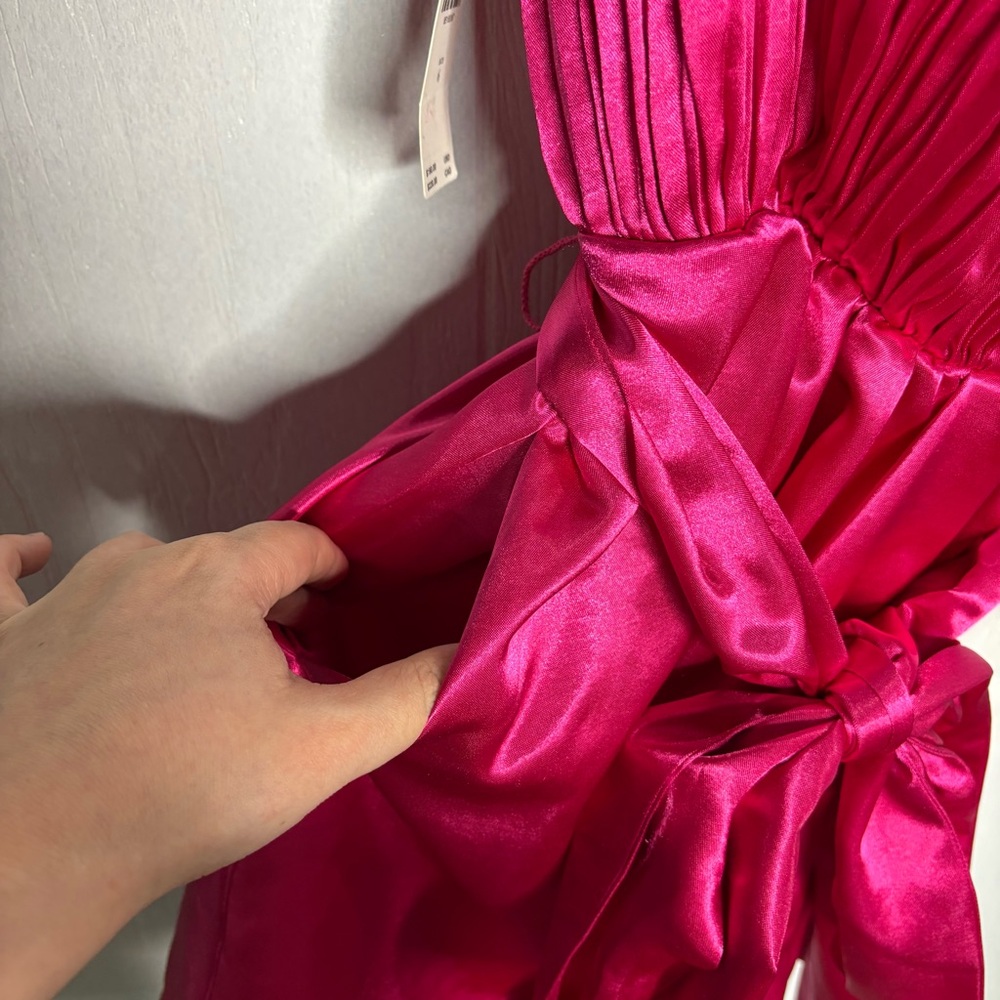 Anthropologie Hot Pink Satin Mini Dress with Bow - Picture 10 of 14